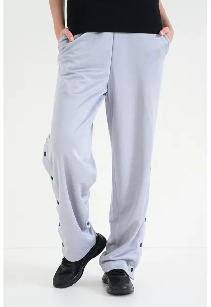 Pantaloni de trening ampli cu slituri cu capse pe glezna Nicole - Gri deschis