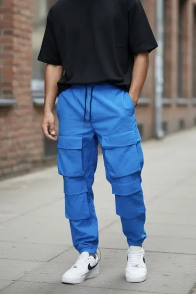 Pantaloni de trening cargo  albastri  conici Y239 O2-5.2