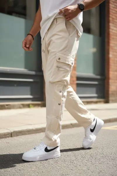 Pantaloni de trening cargo, bej, conici Y142 22A-2.2