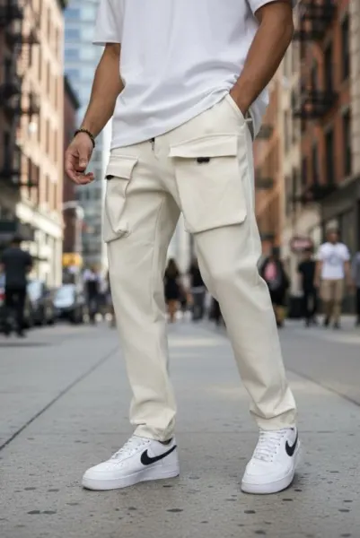 Pantaloni de trening cargo  bej  conici Y198 18-4.2