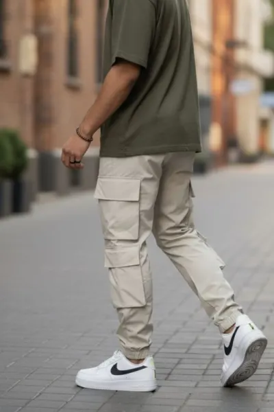 Pantaloni de trening cargo, bej, conici Y207 15-5.1