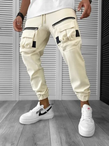 Pantaloni de trening cargo  bej  conici Y256 13-4.3