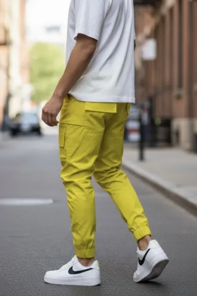 Pantaloni de trening cargo, galbeni, conici Y102 18-4.3