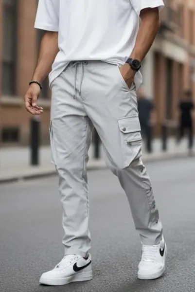 Pantaloni de trening cargo, gri, conici Y142 16-4.1