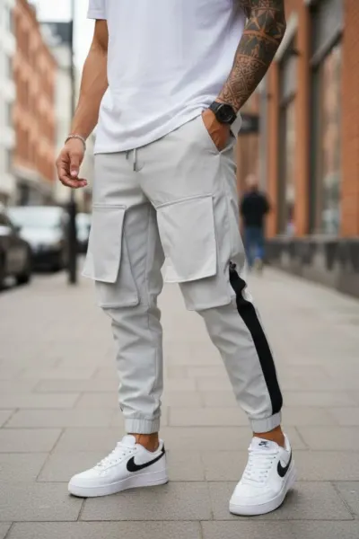 Pantaloni de trening cargo gri conici Y359 18-3.1