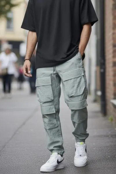 Pantaloni de trening cargo  kaki  conici Y239 7-2.1