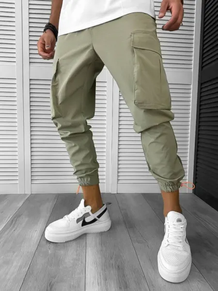 Pantaloni de trening cargo, kaki, conici Y410 P19-2.2