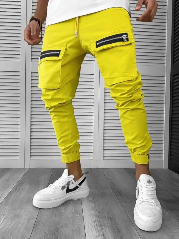 Pantaloni de trening cargo mustar conici Y103 120-2.3