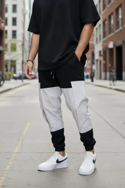 Pantaloni de trening cargo  negri  conici Y356 128-5