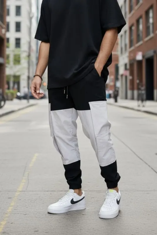 Pantaloni de trening cargo, negri, conici Y356 128-5