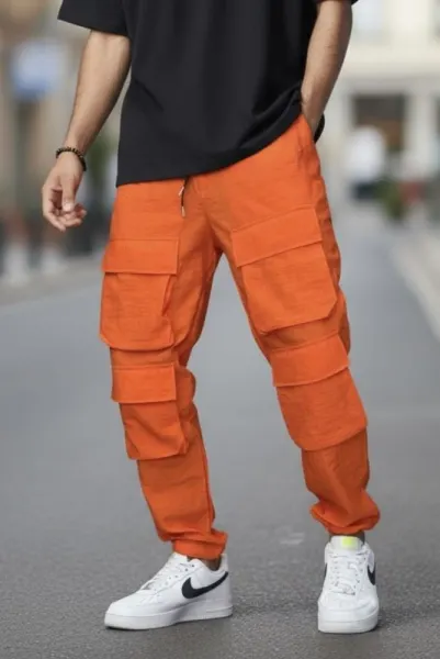 Pantaloni de trening cargo  orange  conici Y239 18-3.3