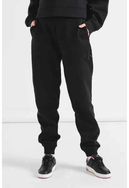Pantaloni de trening conici cu monograma brodata - Negru