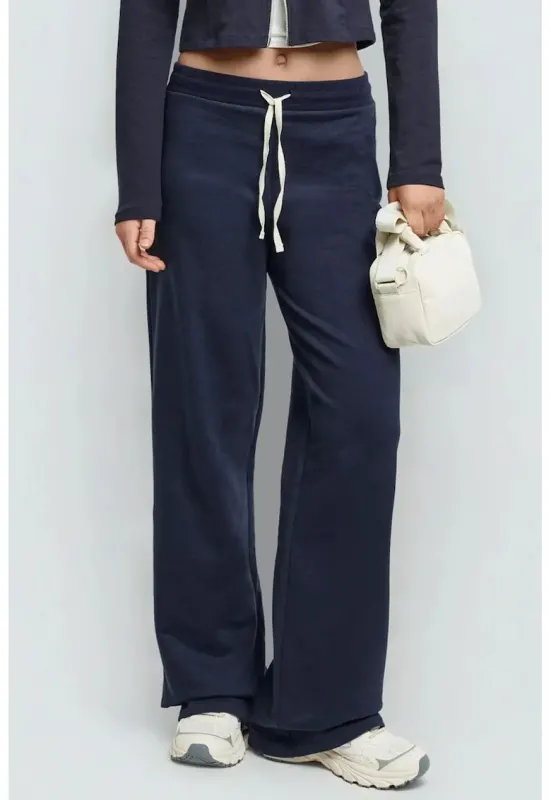 Pantaloni de trening - croiala dreapta - talie elastica - albastru - Albastru inchis