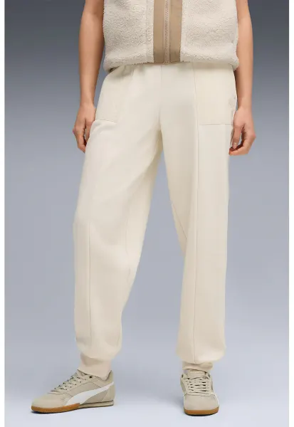Pantaloni de trening cu buzunare si talie inalta - Crem
