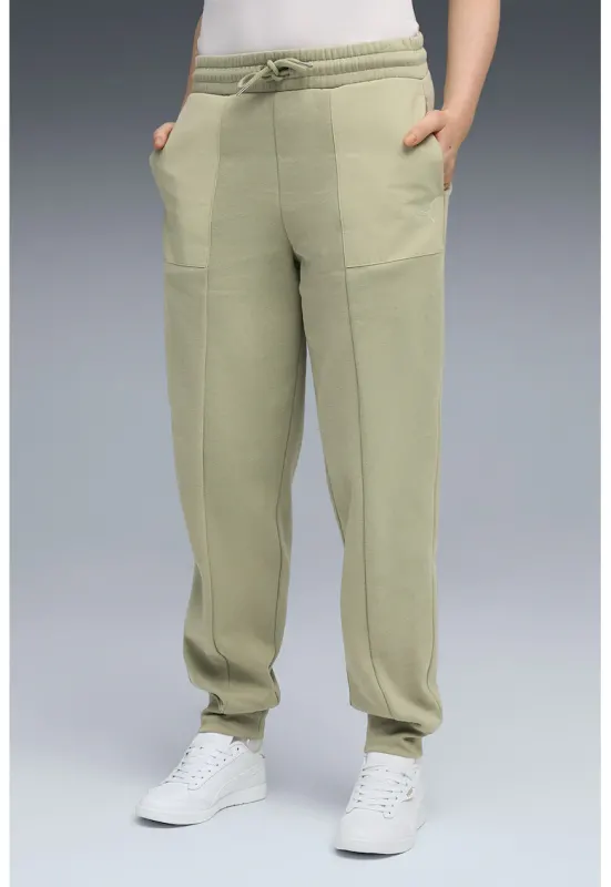 Pantaloni de trening cu buzunare si talie inalta - Verde pal