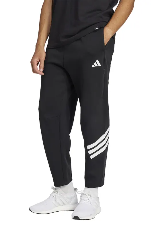 Pantaloni de trening cu croiala conica si logo - Alb/Negru