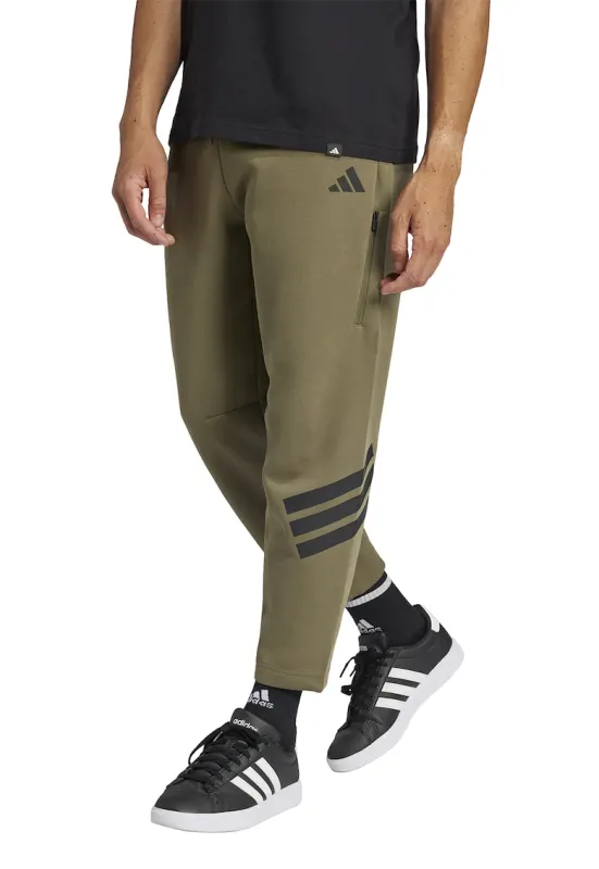 Pantaloni de trening cu croiala conica si logo - Negru/Verde masliniu