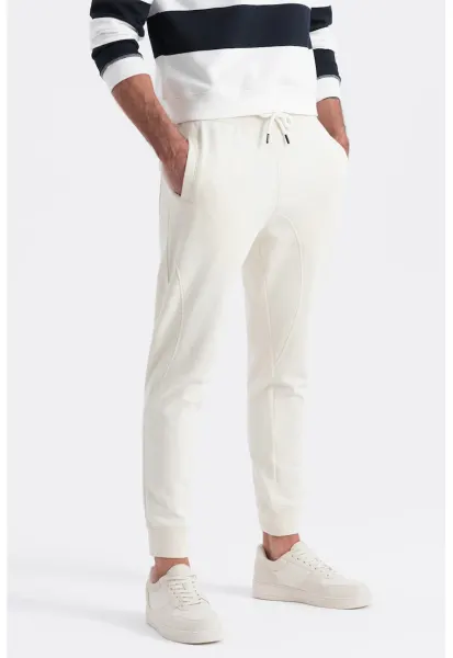 Pantaloni de trening cu croiala conica si snur de ajustare - Alb murdar
