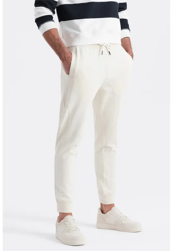 Pantaloni de trening cu croiala conica si snur de ajustare - Alb murdar