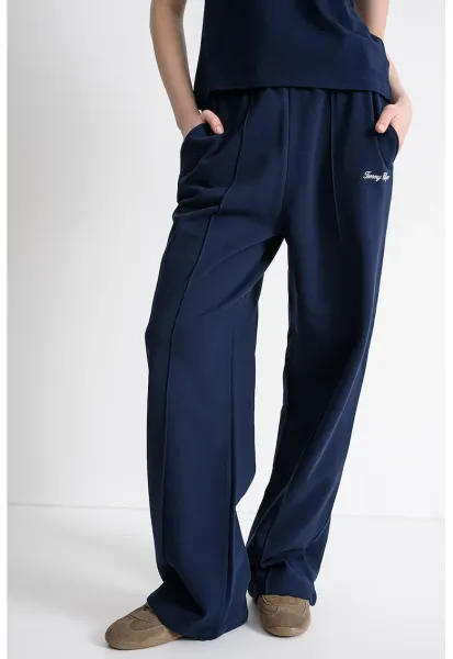 Pantaloni de trening cu croiala dreapta si cusaturi pe partea din fata - Bleumarin