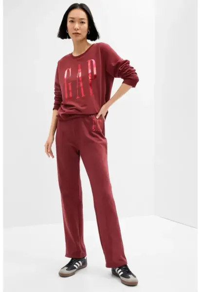 Pantaloni de trening cu croiala dreapta si logo - Rosu inchis