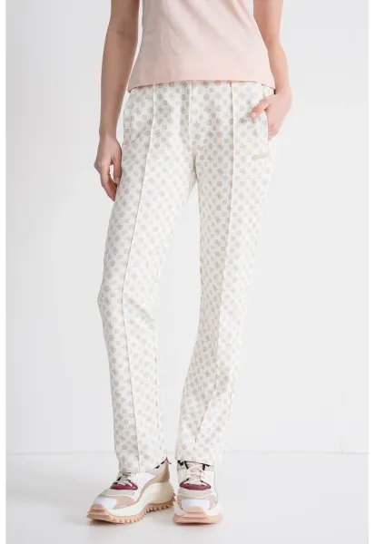 Pantaloni de trening cu croiala regular-fit si model logo - Alb fildes/Bej