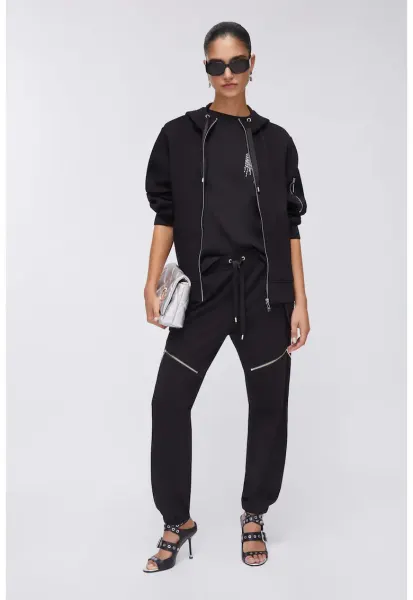 Pantaloni de trening cu fermoare decorative - Negru