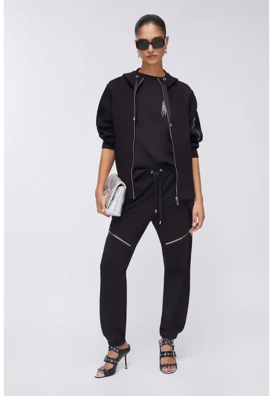 Pantaloni de trening cu fermoare decorative - Negru