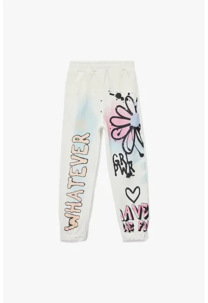 Pantaloni de trening cu imprimeu grafic - Alb/Bej/Roz