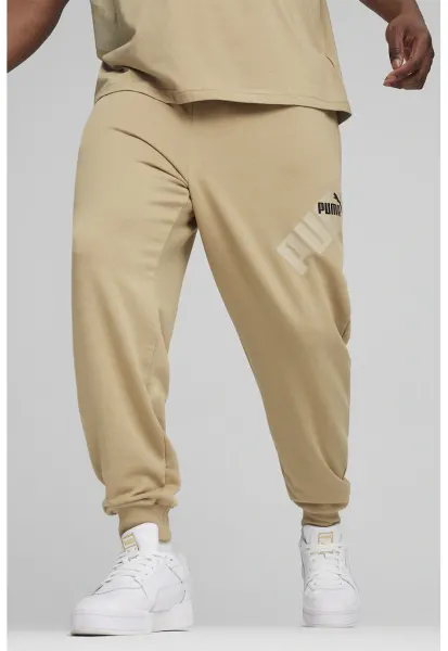 Pantaloni de trening cu imprimeu logo si snur in talie Power - Bej