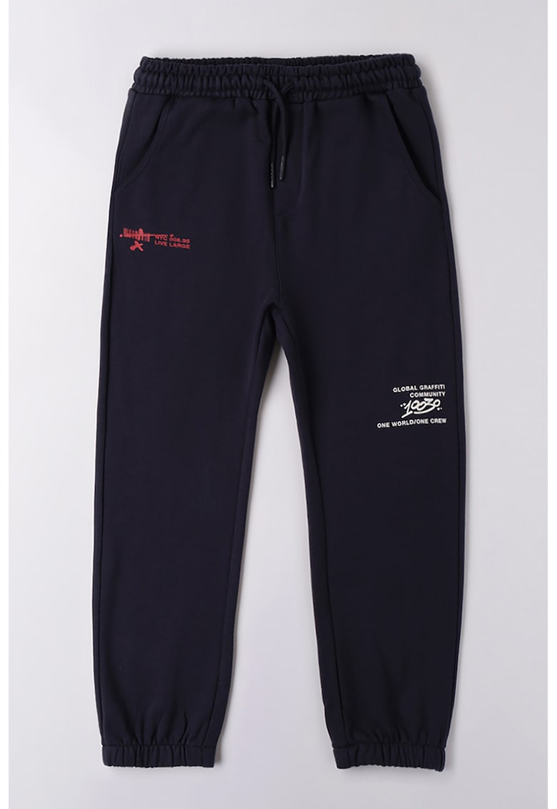 Pantaloni de trening cu imprimeu text - Albastru ultramarin