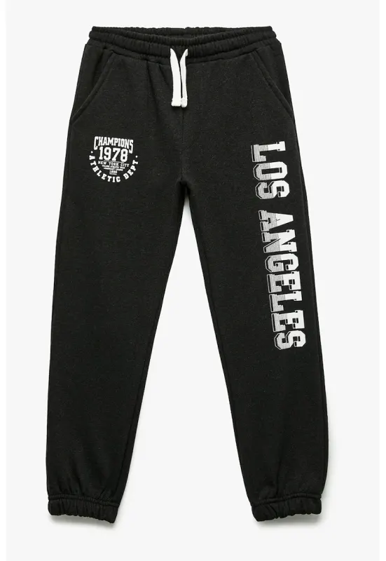 Pantaloni de trening cu imprimeu text - Negru melange