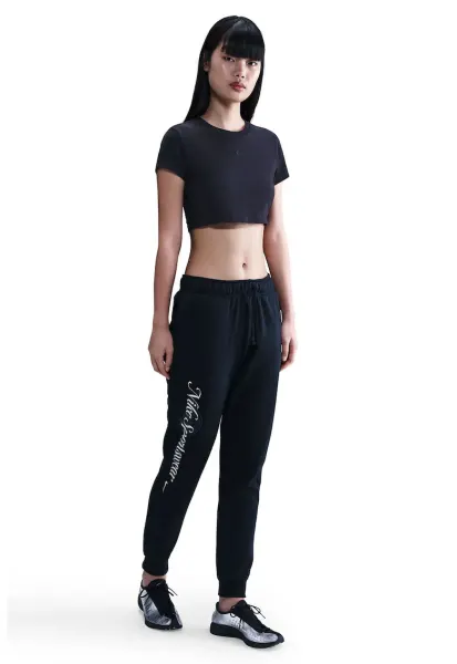 Pantaloni de trening cu imprimeu text si talie medie - Alb/Bleumarin