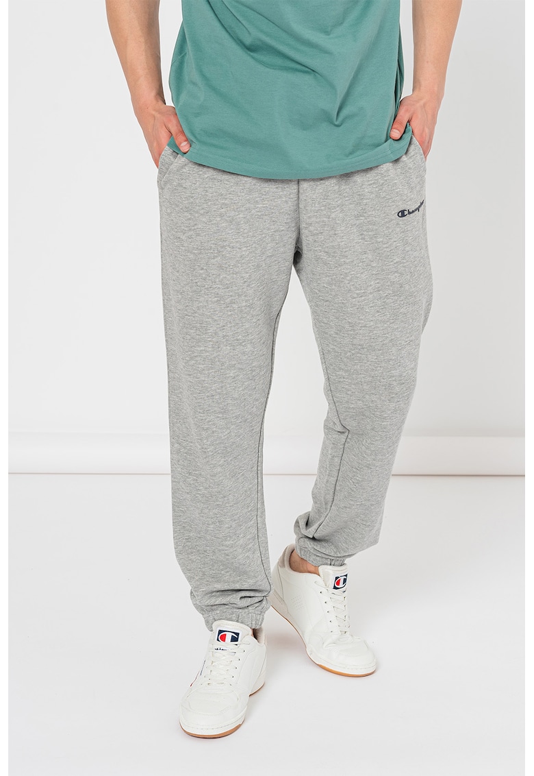 Pantaloni de trening cu model uni si detaliu logo - Gri melange