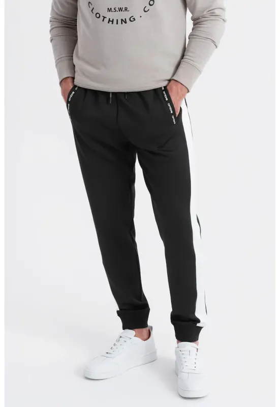 Pantaloni de trening cu segmente laterale contrastante - Alb/Negru