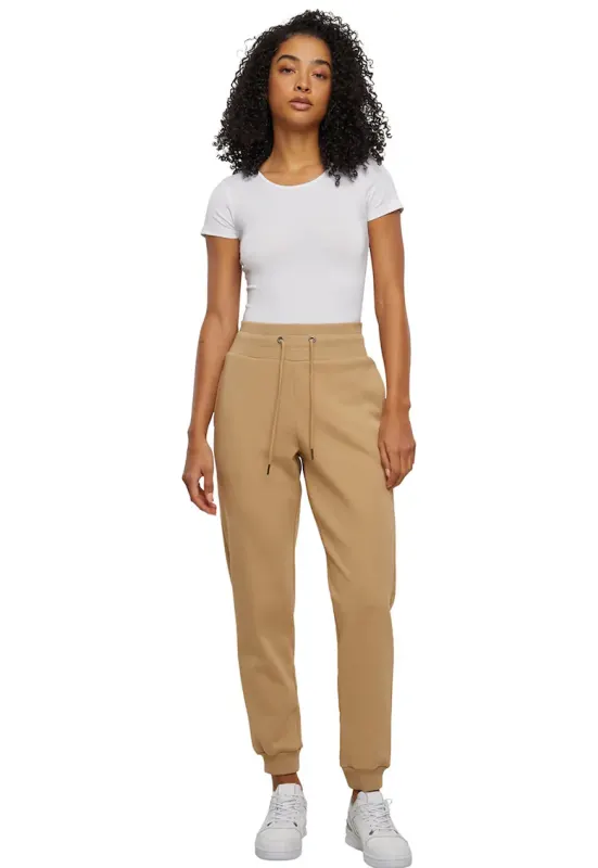 Pantaloni de trening cu snur de ajustare si talie inalta - Maro camel