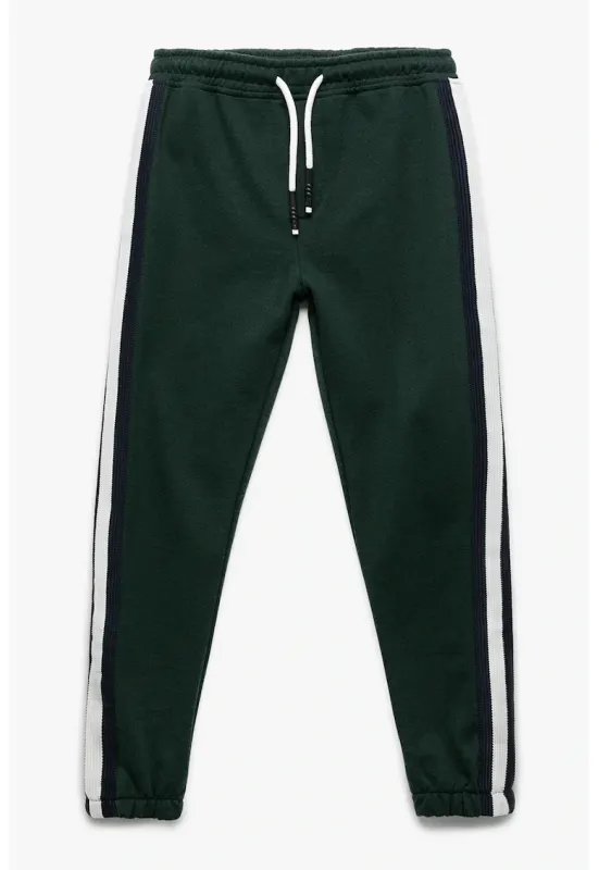 Pantaloni de trening cu snur si benzi laterale contrastante - Verde inchis