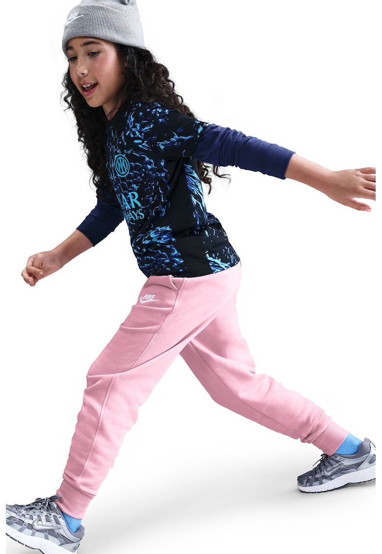 Pantaloni de trening cu talie inalta si buzunare laterale - Roz pastel