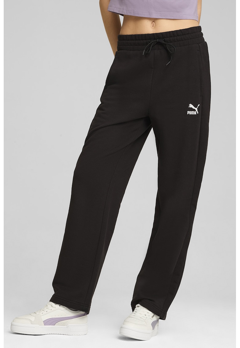 Pantaloni de trening cu talie inalta si logo - Negru