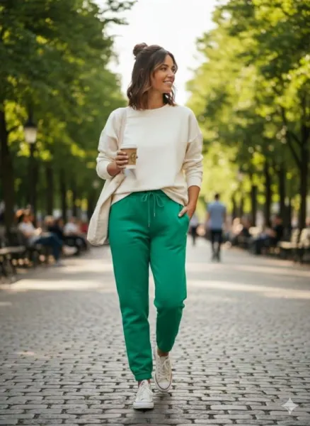 Pantaloni de trening dama 100% bumbac, Verde