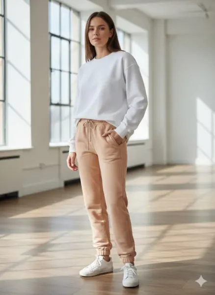 Pantaloni de trening damă,culoare bej cu elastic și șiret,Engros