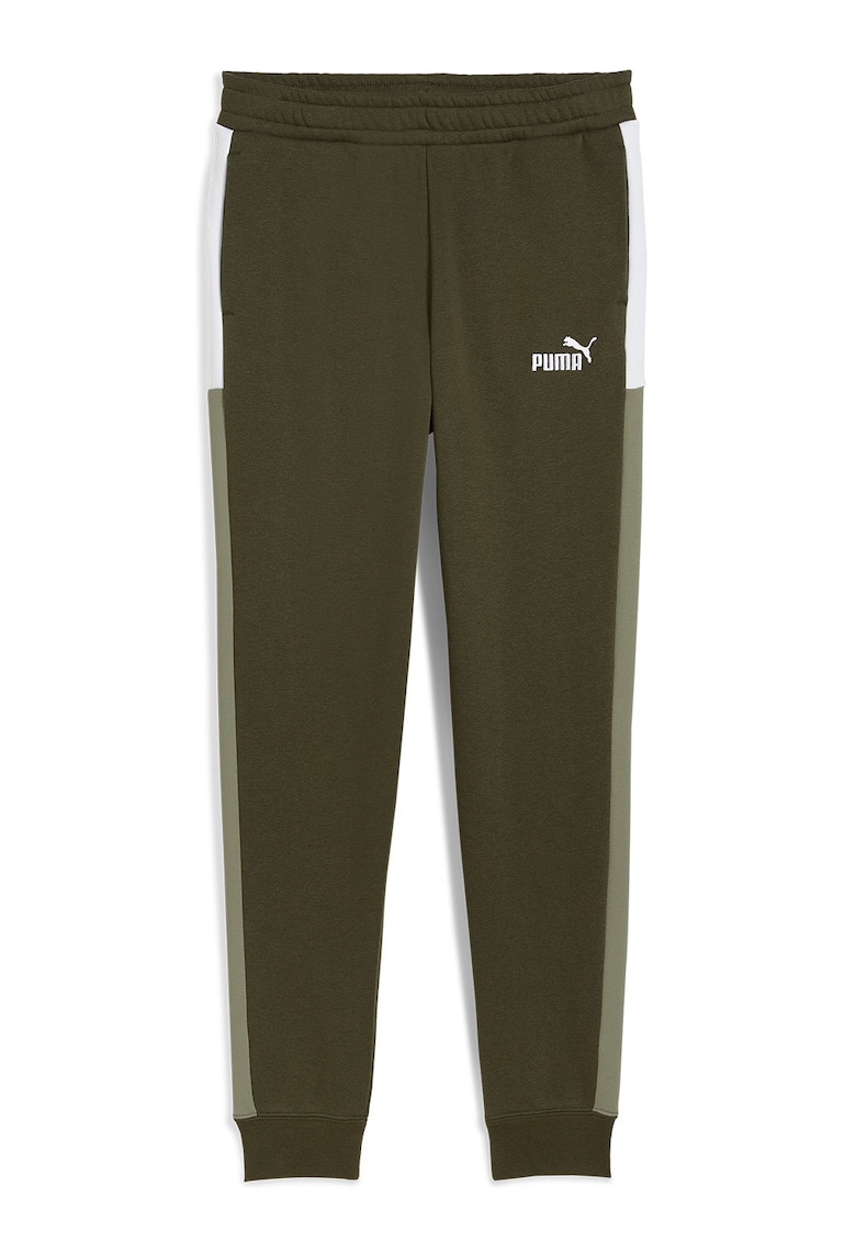 Pantaloni de trening din amestec de bumbac cu banda elastica in talie - Alb/Kaki inchis
