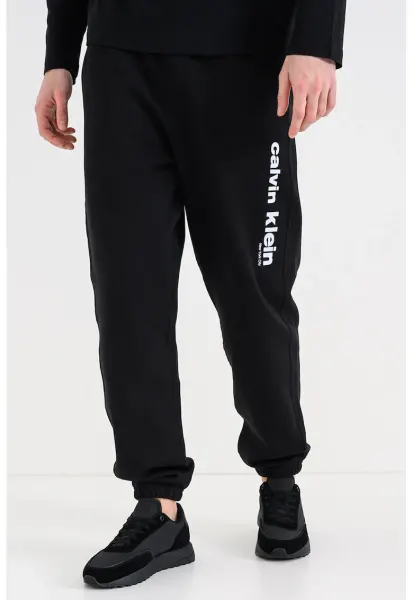 Pantaloni de trening din amestec de bumbac cu imprimeu logo - Negru