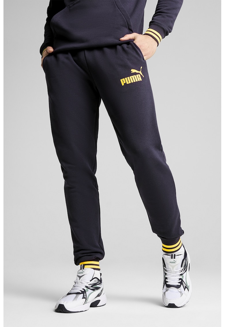 Pantaloni de trening din amestec de bumbac cu mansete elastice - Albastru ultramarin