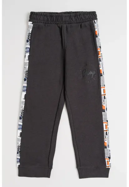 Pantaloni de trening din amestec de bumbac cu segmente laterale - Gri inchis