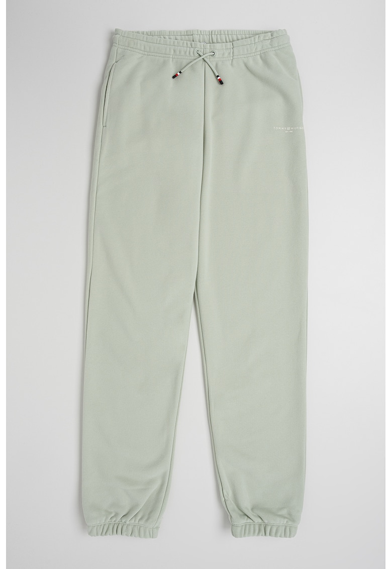 Pantaloni de trening din amestec de bumbac cu snur ajustabil - Negru/Verde pal