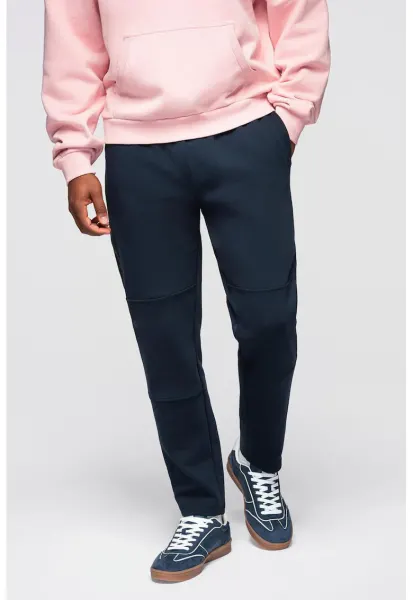 Pantaloni de trening din amestec de bumbac cu snur de ajustare - Bleumarin