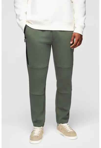 Pantaloni de trening din amestec de bumbac cu snur de ajustare - Kaki pal