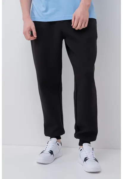 Pantaloni de trening din amestec de bumbac cu snur de ajustare - Negru