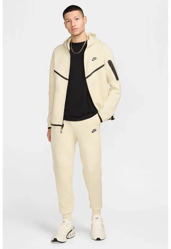 Pantaloni de trening din amestec de bumbac cu talie ajustabilia - Bej